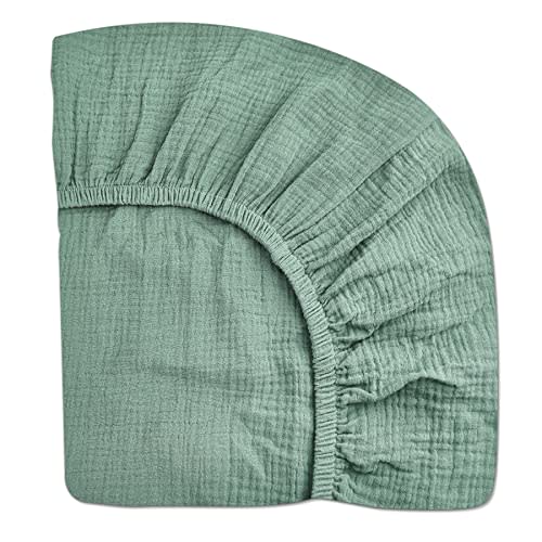 Crib Sheets for Boys Girl, Fitted Baby Toddler Bed Sheets 28" x 52", Neutral Muslin Cotton Crib Mattress Bedding Soft and Breathable Comfort(Roman Green)