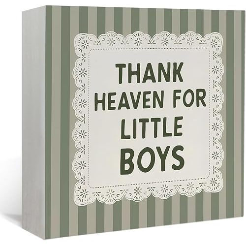 Lacama Boys Nursery Wooden Sign Decor Green Thank Heaven for Little Boys Decorations Wood Block Signs,It's A Boy Sign, Newborn Gifts,Baby Shower Decorations Gift for Toddler Little Boy Room Desk Shelf