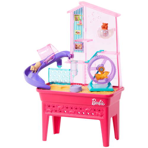 Barbie World Hamster Pet Playground Playset with 9 Pieces Including Wheel, Hamsters, & Food Accessories