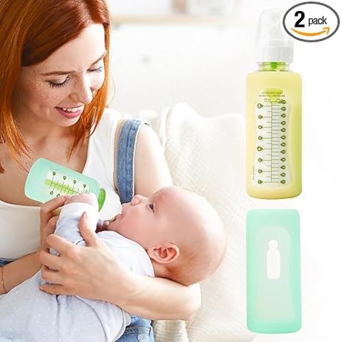 2PCS Silicone Baby Bottle Sleeves for Dr. Brown Bottles 8 oz, Silicone Bottle Covers Replacement for Dr. Brown Glass Bottles, Narrow Sleeve with a Cutout, Dishwasher Freezer Microwave Safe