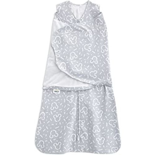HALO 100% Cotton Sleepsack Swaddle, 3-Way Adjustable Wearable Blanket, TOG 1.5, Confetti Mickey Grey, Small, 3-6 Months