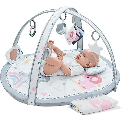 Baby Play Mat, ibabejoy Stage-Based Play Gym with 2 Machine Washable Mat Covers for Newborn to Toddler, 7 in 1 Activity Mat for Infant Sensory & Motor Skills Development, Thicker Non-Slip