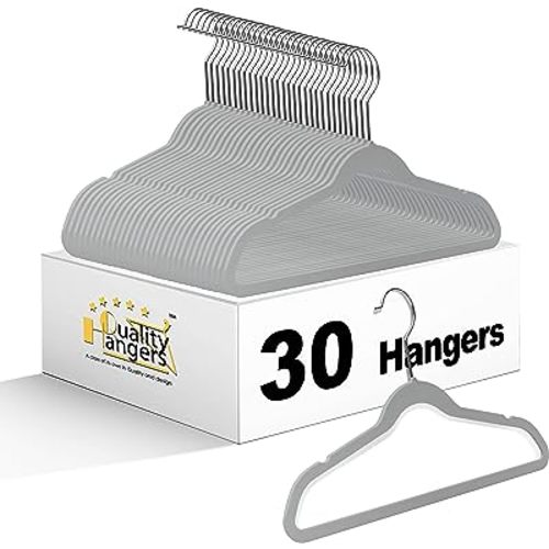 Quality Kids Plastic 30 Pack Non Velvet Non-Flocked Thin Compact Children's Hangers Swivel Hook for Shirts Blouse Coats (Gray, 30)