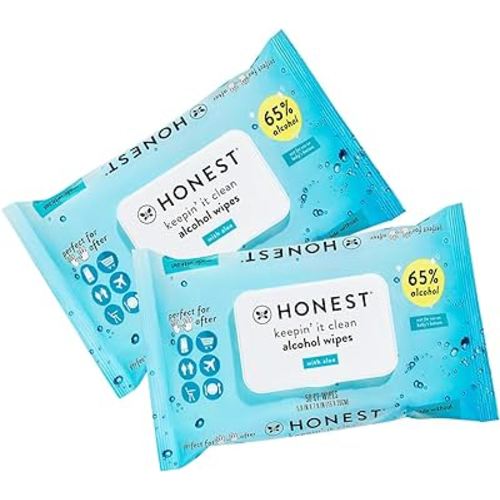 Honest Sanitizing Alcohol Wipes & Disinfecting Wipes, Cleaning and Disinfection for your Hands of 99% of Germs, Unscented, Made With Aloe, 100 Count (2 Packs of 50) by 4K Logistics
