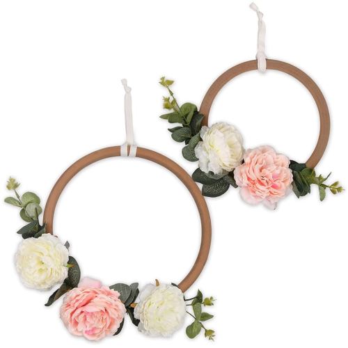 Pink and White Floral Wooden Ring Nursery Wall Decor - Farmhouse Collection by The Peanut Shell