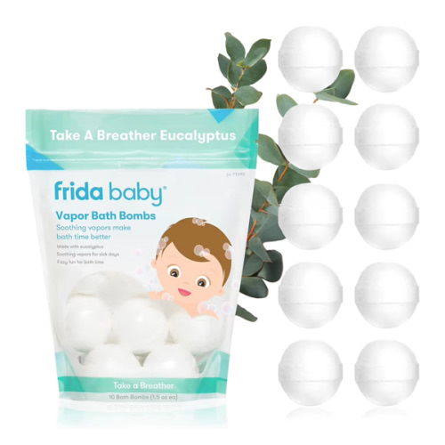 Frida Baby Natural Vapor Bath Bombs for Toddlers & Kids, Eucalyptus Essential Oil Bath Bombs for Aromatherapy, 10 Count