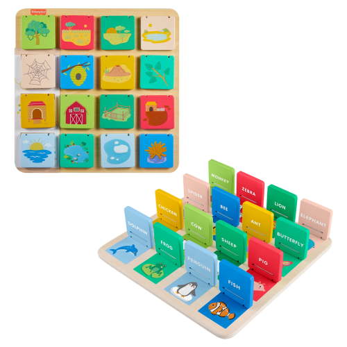 Fisher-Price Wooden Flip & Reveal Activity Board, Learning Toy for 3+