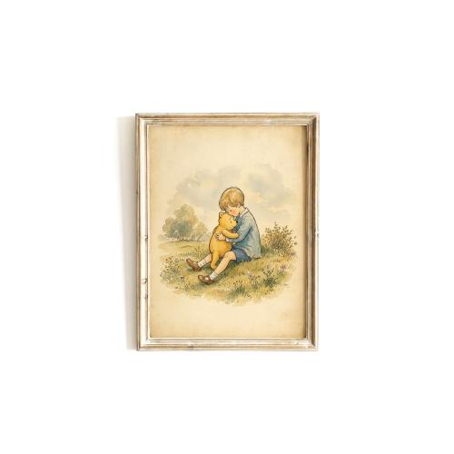 Vintage Winnie the Pooh Illustration, Pooh Best Friends Forever Print, Cozy Retro Wall Art for Nursery.