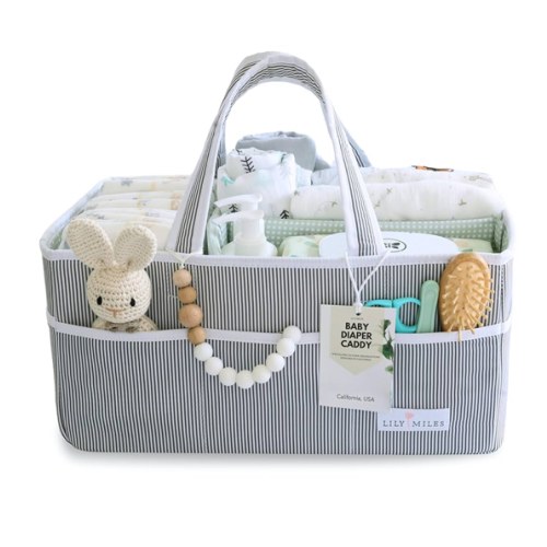 Lily Miles Baby Diaper Caddy - Large Organizer Tote Bag for Newborn essentials Boy or Girl - Baby Shower Basket - Nursery Must Haves - Registry Favorites - Newborn Caddie Car Travel