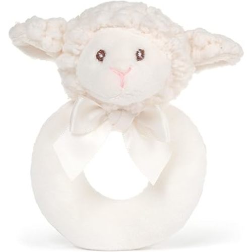 Bearington Collection Baby Lamby, 5.5 Inch Cream Lamb Plush Stuffed Animal, Soft Baby Rattles and Plush Rings