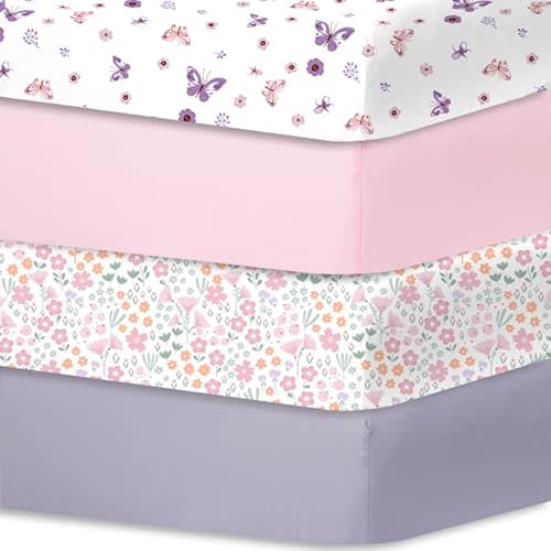 Little Grape Land Crib Sheets Fitted 4 Pack, Baby Crib Mattress Sheets, Super Warm Bed Sheets, Size 28"x 52" for Standard Crib and Toddler Mattresses, Super Soft and Breathable Microfiber Tiny