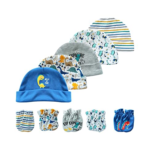 MAMIMAKA Baby Hat and Mittens Set Newborn Baby Hats Caps for Baby Boys Girls 0-6 Months 100% Cotton