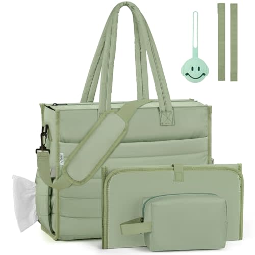 IBFUN Diaper Bag Tote for Baby - Large Baby Bag 4Pcs with Waterproof Changing Pad Pacifier Case, Travel Hospital Mommy Bag