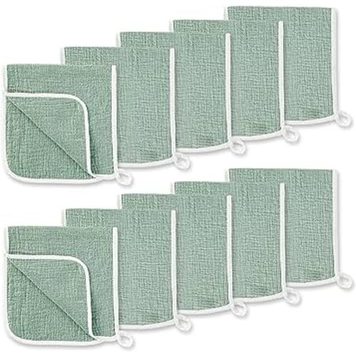 CottCare 10 Pack Muslin Burp Cloths for Unisex Baby 100% Cotton Large 20''X10'' Thicken Super Soft and Absorbent (Dark Green)