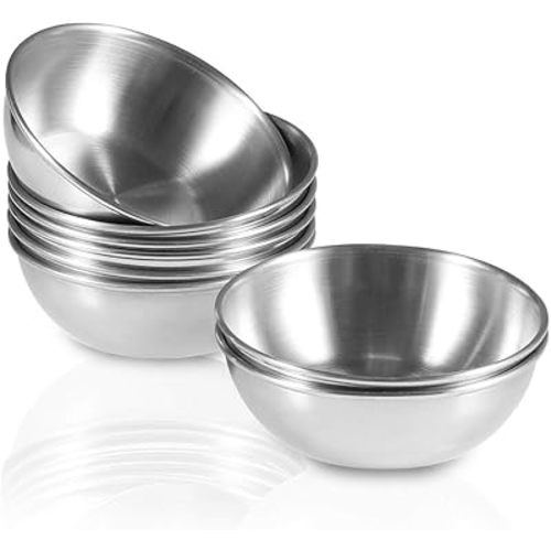 8 Pack 3.2inch Stainless Steel Sauce Dishes Mini Individual Saucers Bowl Round Seasoning Dishes Sushi Dipping Bowl Appetizer Plates, Sliver