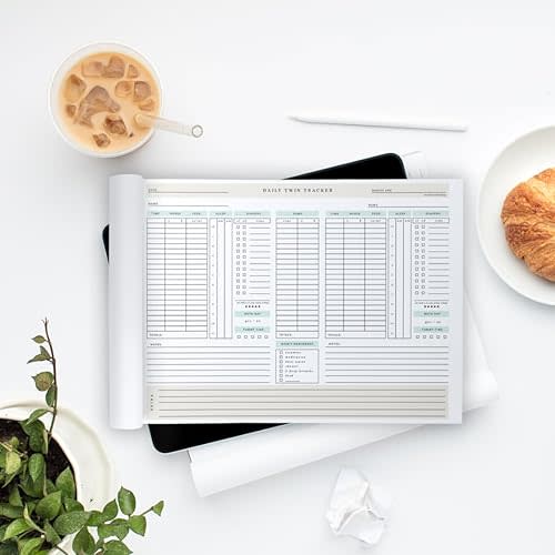 Daily Baby Twin Notepad Tracker 100 8.5x11 Pages for feeding, sleep, diaper, and twin newborn babies