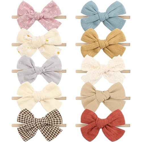 Baby Girl Headbands with Bows Soft Nylon Newborn Toddler Hairbands Handmade Baby Hair Accessories for Infant Girls Kids
