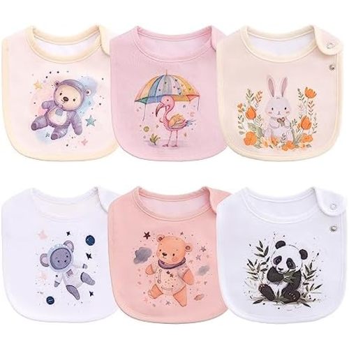 Maiwa 6 Pack Waterproof Cotton Baby Bibs for Girls Boys for Drooling Eating with Snaps