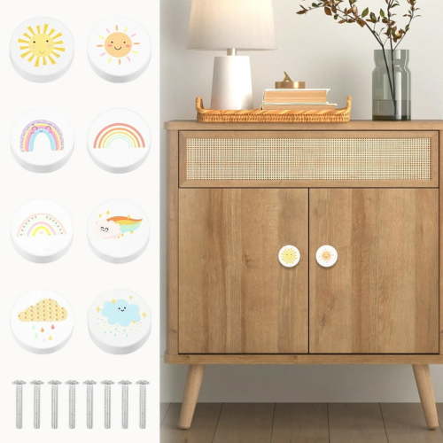 Wooden Rainbow Cabinet Knobs Decorative Wood Dresser Knobs with Screws Nursery Dresser Knobs for Kids Girls Boys Furniture Knobs Nursery Drawer Handles for Decor (8 Set)