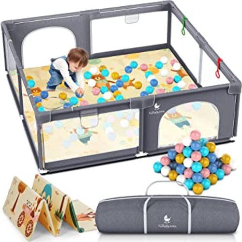 Baby Playpen with Full Play Mat for Babies and Toddlers - Cozy Play Yard with Gate, Fence, Game Balls & Carry Bag - Indoor or Outdoor Play Pen - 72 x 60 Inch Play Area - Large Cuddlepen by Babylicious