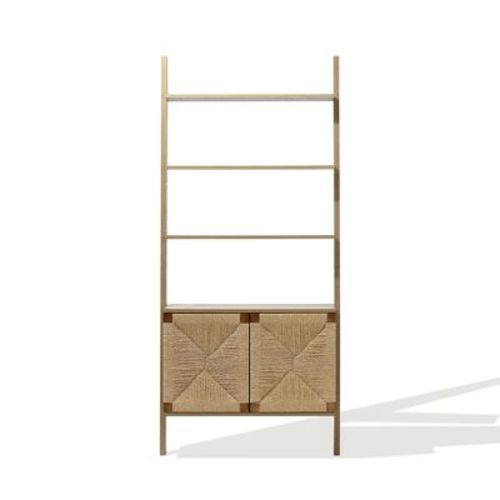 LuxenHome 71" Tall Bookshelf, 4 Ladder Shelves Etagere Bookcase with 2-Door Cabinet Storage, Large Bookshelf Organizer for Living Room Brown