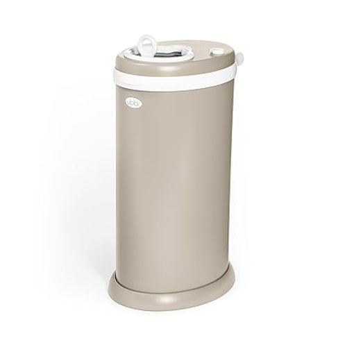 Ubbi Stainless Steel Diaper Pail, Odor Locking, No Special Bag Required, Award-Winning, Registry Must-Have, Taupe