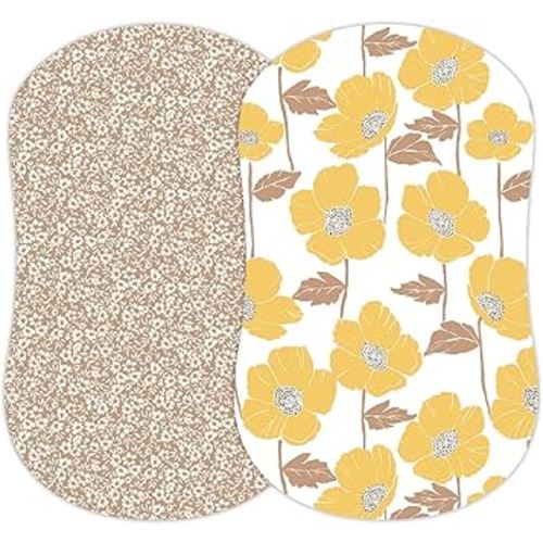 Baby Bassinet Sheets Girl (Poppy Fields) 2-Pack - Fitted Bedside Bassinet Sheets - Buttery Soft Cotton Blend for Standard Bassinet Mattress Pad - Compatible with Halo Bassinest