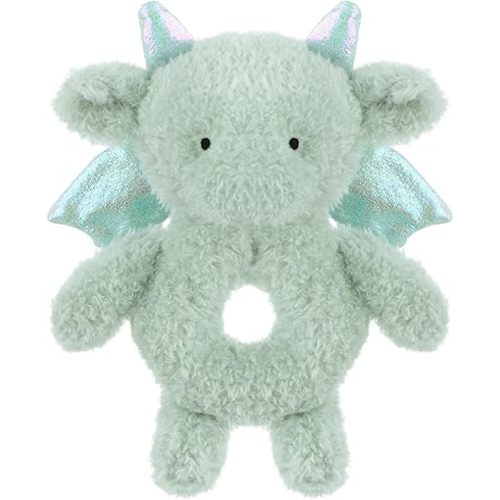 Apricot Lamb Dragon Rattle Soft Baby Rattle for Boys and Girls, Plush Stuffed Animal Rattle Toy Lovey for the Newborn, 0-3 Months, 0-6 Months and Above, 6.5 Inches (Green)