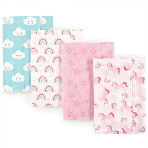 Luvable Friends Baby Girl Cotton Flannel Burp Cloths 4pk, Rainbow, One Size
