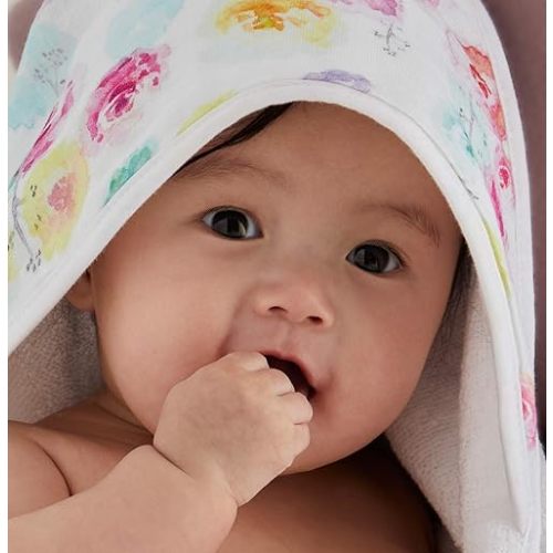 HonestBaby unisex baby 2-Pack Organic Cotton Hooded Towels Bandana, Rose Blossom, One Size US