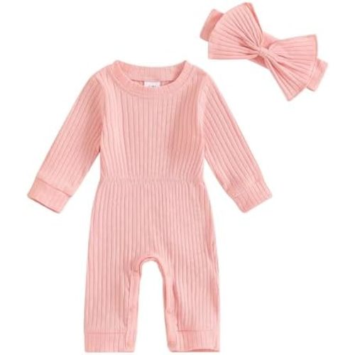 Karwuiio Newborn Baby Girl Coming Home Outfit Long Sleeve One Piece Romper Jumpsuit Infant Fall Clothes Sets