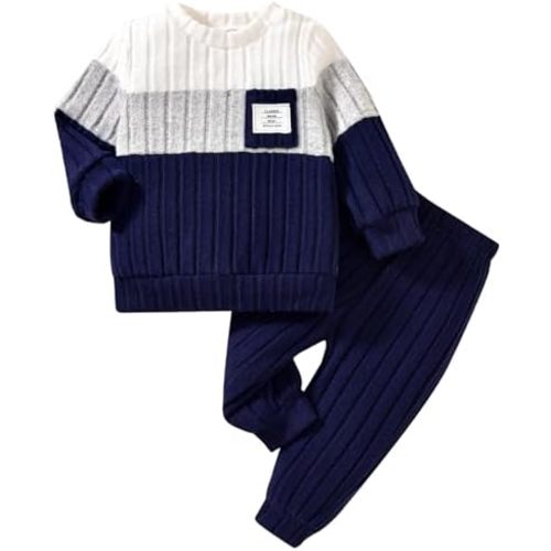 Giraropa Toddler Baby Boy Clothes Patchwork Pullover 2Pcs Pants Set Long Sleeve Sweater Sweatsuit Cute Fall Winter Outfits