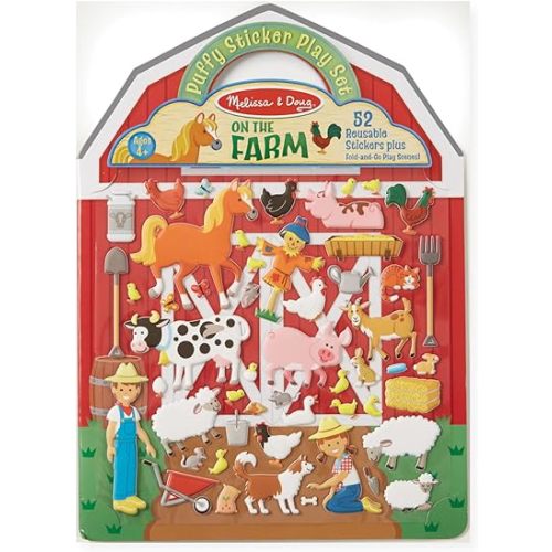 Melissa & Doug Puffy Sticker Play Set - On the Farm - 52 Reusable Stickers, 2 Fold-Out Scenes - FSC Certified