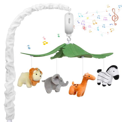 Baby Crib Mobile for Boys or Girls - The Peanutshell Musical Baby Crib Mobile with 12 Lullabies, Jungle Animal, White Baby Safari Animals Nursery Decor
