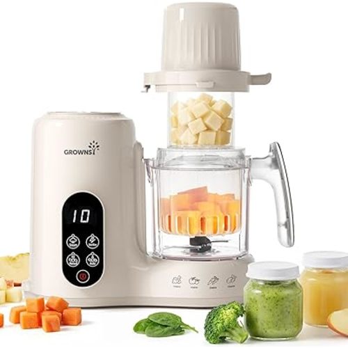 Grownsy Baby Food Maker with Dual-Layer Steam Basket | Baby Food Processor for Starting Solids & Babies 6+ Months | Steamer Blender & Puree Machine for Healthy Homemade Baby Food, BPA-Free,Cream
