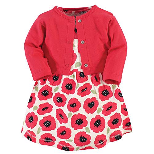 Touched by Nature Infant Toddler Girls Organic Cotton Dress and Cardigan, Rainbows Sunshine