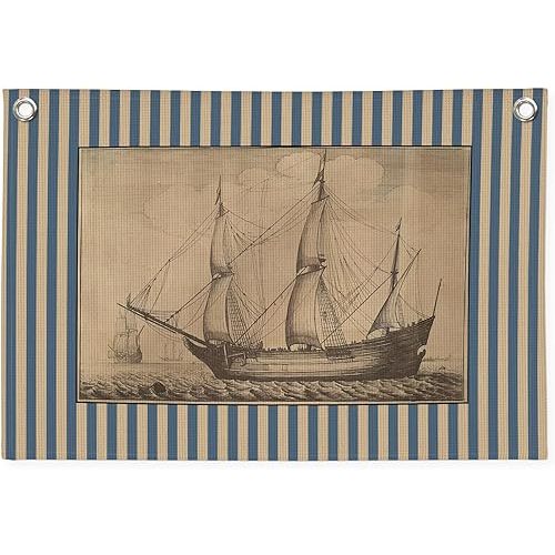 DDYGZYW Vintage Nautical Coastal Boat Wall Hanging, Ocean Nursery Decor Linen Banner Print,Retro Preppy Blue Striped Wall Decor Hanging Banner for Boys Nursery Room Bedroom Playroom 30x20 Inch