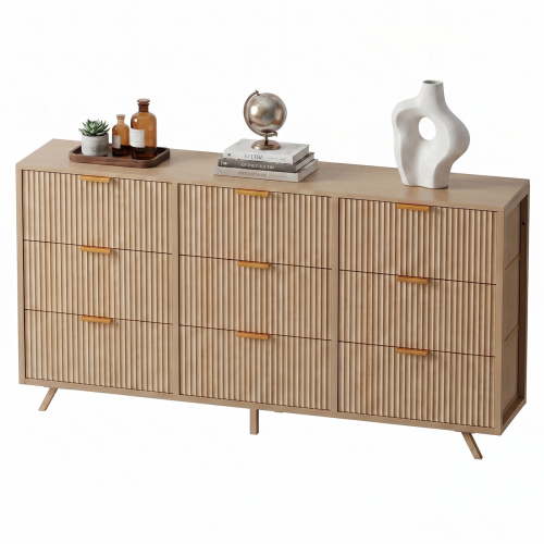 edx 9 Drawer Dresser for Bedroom, Fluted Wide Dresser for Closet, Living Room, Natural