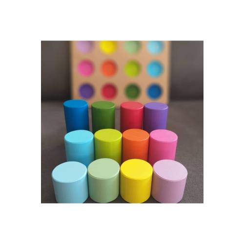 Montessori Matching Board Cylinders - Educational Cards - Solid Wood, Eco-friendly Beechwood Toys, Moccotoys Montessori Wooden Baby Toys