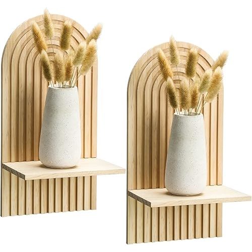 Tatuo 2 Pieces Wooden Boho Hanging Shelves for Wall Decorative Wall Mount Book Floating Shelf for Living Room Bathroom Bedroom Classroom Office Nursery Decor(Classic)