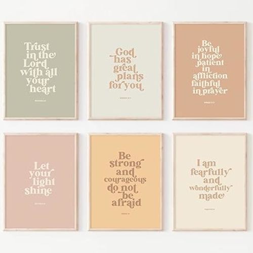 Bible Verse Wall Art Decor Kids Christian Canvas Pictures Inspirational Quotes Wall Art Jesus Religious Posters Educational Kids Artwork Christian Boho Prints for Bedroom 8x10 Inch Unframed Set of 6