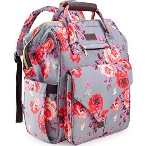 Kaome Diaper Bag Backpack, Upgraded Large Capacity Multifunction Nappy Bags, Waterproof Baby Bag Floral Insulated Sturdy Travel Maternity Back Pack for Baby Girls with Diaper Pad Bottle Bag