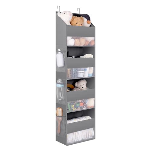 GRANNY SAYS 4-Shelf Over Door Hanging Organizer, Wall Mount Back of Door Hanging Organizers, Large Capacity Storage with Clear Window for Kids Toys, Diapers, Cosmetics, Gray