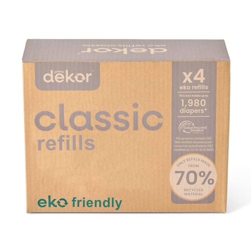 Diaper Dekor Classic Diaper Pail Refills | 4 Count Unscented | Exclusive End-of-Liner Marking | Thick Quick & Easy to Replace | Most Economical Refill System | for Original and Eko Style Pails