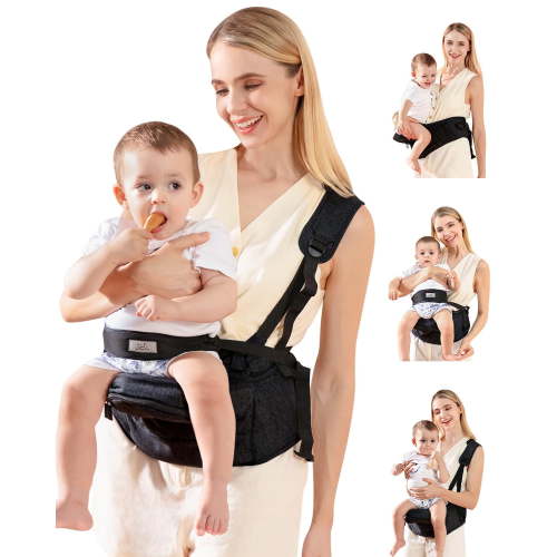 MOMTORY Baby Hip Carrier,Strap & Various Pockets, Ergonomic Baby Hip Seat Carrier for Infants & Toddlers up to 50lbs,Black