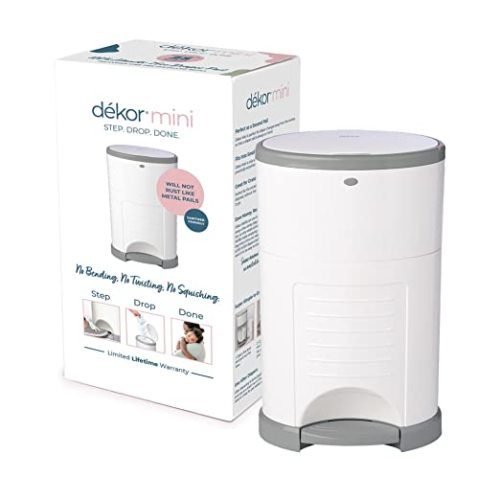 Dekor Mini Hands-Free Diaper Pail | White | Easiest to Use | Just Step – Drop – Done | Doesn’t Absorb Odors | 20 Second Bag Change | Most Economical Refill System