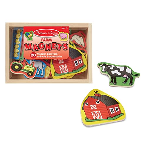 Melissa & Doug 20 Wooden Farm Magnets in a Box Cute Barnyard Animal Fridge Magnets, For Toddlers Ages 2+
