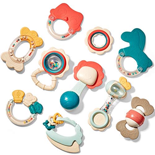 Baby Toys 3-6 Months Baby Rattle Teething Toys for Babies 0-6-12 Months 10PCS, Multisurface Texture Teethers with Storage Box, Baby Toys 6 to 12 Months Infant Toys Newborn Toys Baby Gifts
