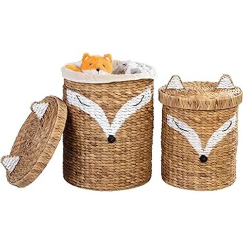 Honey-Can-Do Set of Two Fox Shaped Storage Baskets with Lid, Natural STO-09151 Natural Small