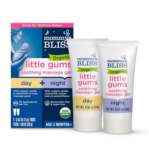 Mommy's Bliss Organic Little Gums Soothing Massage Gel Day and Night Combo, Great for Teething Babies, Age 2 Months+, Sugar Free, Mild & Sweet Flavor, 2 - 0.53 Oz Tubes (Pack of 1)